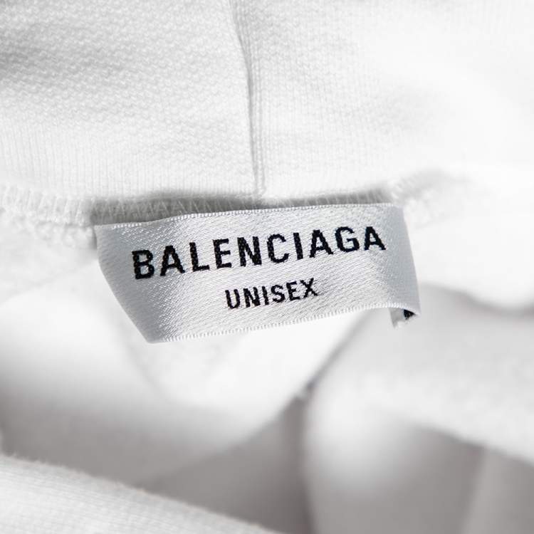 Pre Owned Balenciaga White Cotton Logo Printed Long Sleeve Hoodie L