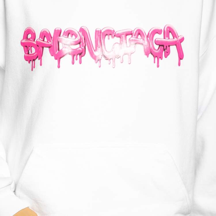 Pre Owned Balenciaga White Cotton Logo Printed Long Sleeve Hoodie L