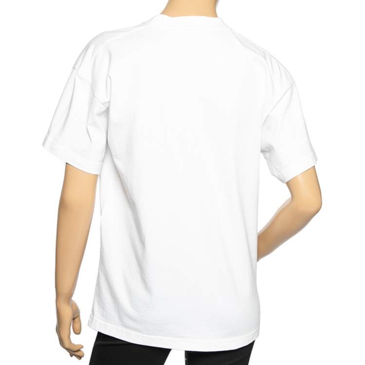 Pre Owned Balenciaga White Cotton Slime Printed Crewneck Top XS 