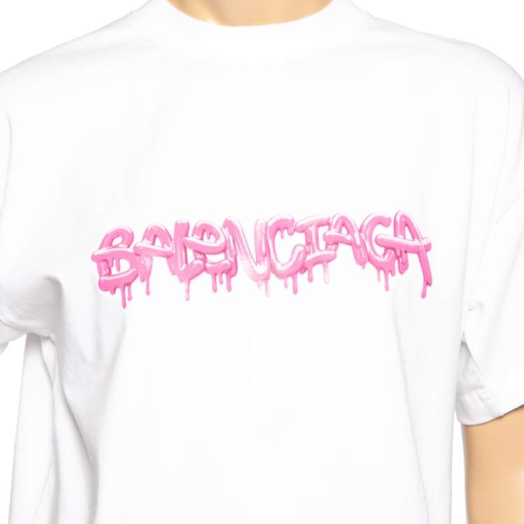 Pre Owned Balenciaga White Cotton Slime Printed Crewneck Top XS 