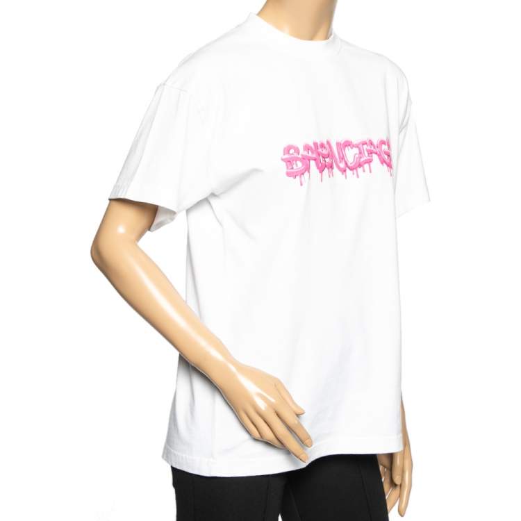 Pre Owned Balenciaga White Cotton Slime Printed Crewneck Top XS 