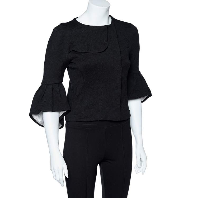 Pre Owned Balenciaga Black Wool Knit Ruffle Sleeve Jacket M