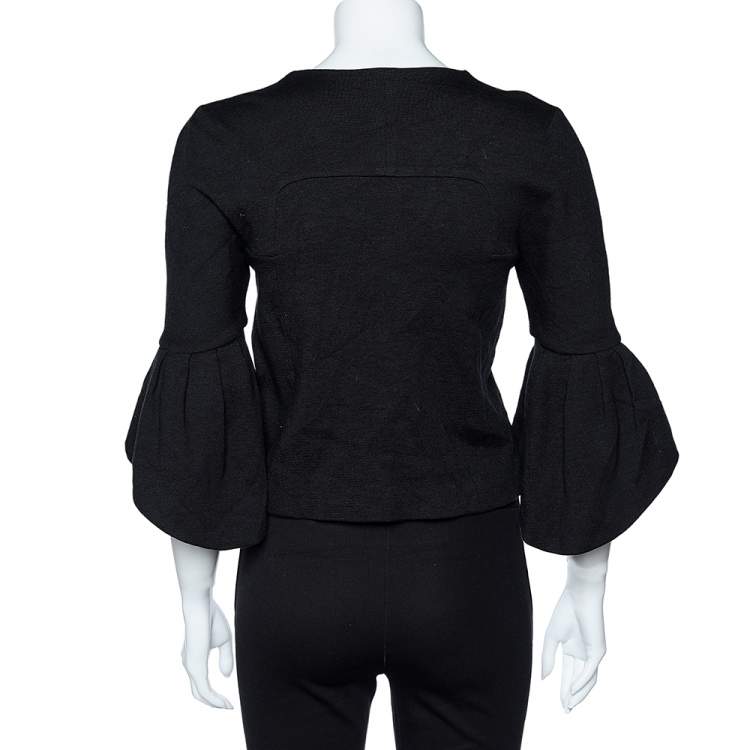 Pre Owned Balenciaga Black Wool Knit Ruffle Sleeve Jacket M