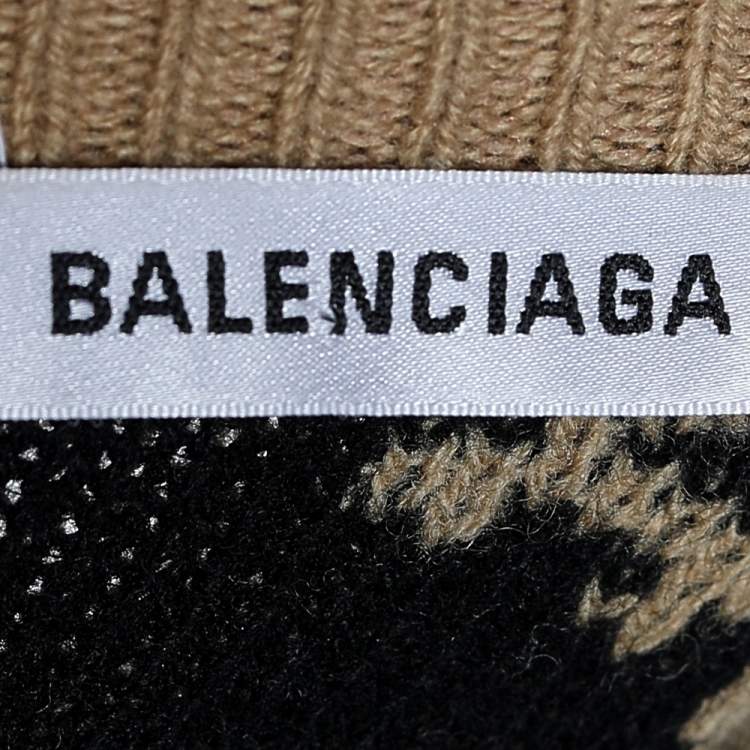 مملوكة مسبقًا Balenciaga Caramel Brown Allover Logo Wool Oversized Sweater S