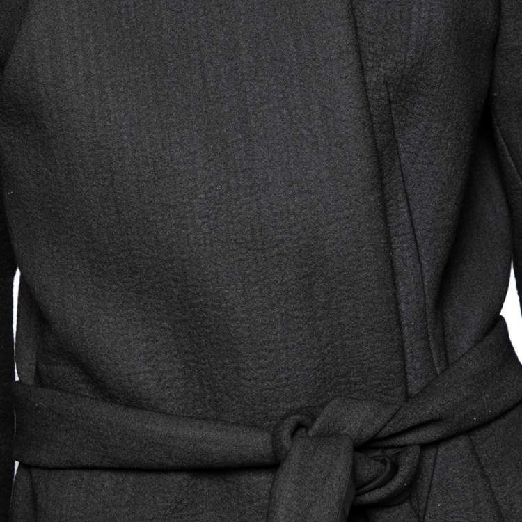 Pre Owned Balenciaga Charcoal Grey Wool, Blend Overlay Detail Belted Mini Dress M