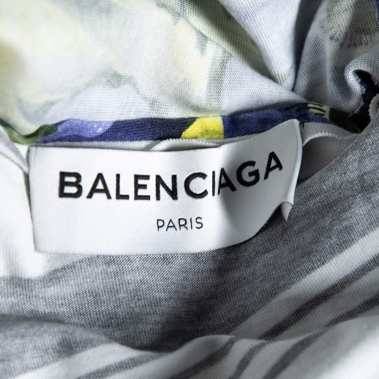 Pre Owned Balenciaga Multicolor Floral And Stripe Printed Cotton Dress S