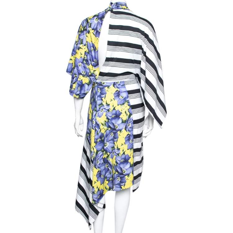 Pre Owned Balenciaga Multicolor Floral And Stripe Printed Cotton Dress S