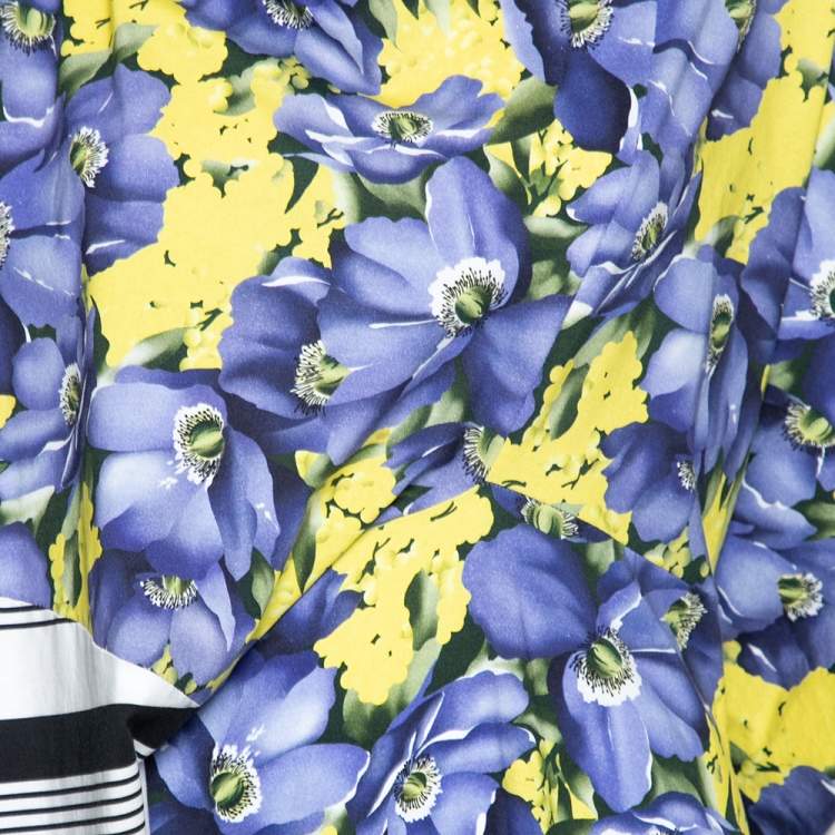 Pre Owned Balenciaga Multicolor Floral And Stripe Printed Cotton Dress S