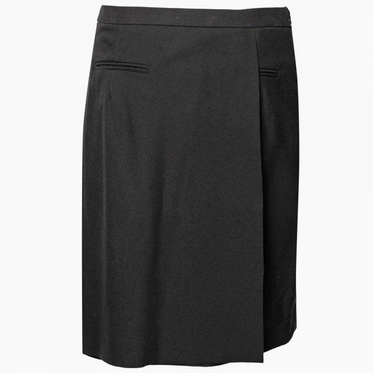 Pre Owned Balenciaga Black Wool Asymmetric Overlay Detailed Skirt M