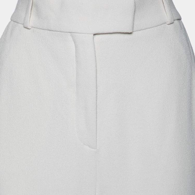 Pre Owned Balenciaga Ivory Textured Crepe Wide Leg Pants M