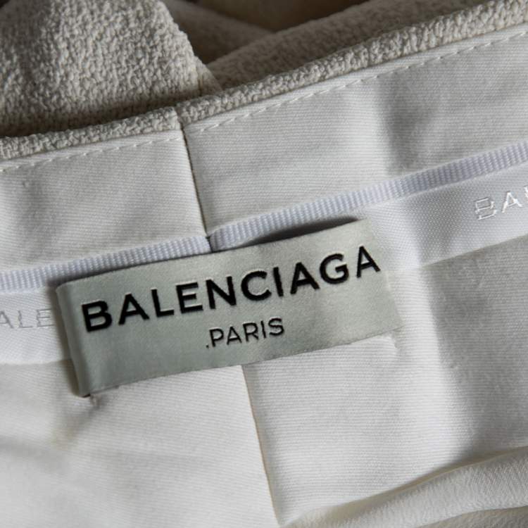 Pre Owned Balenciaga Ivory Textured Crepe Wide Leg Pants M