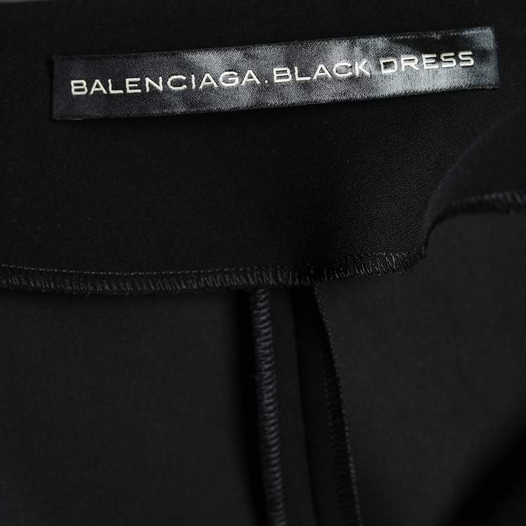 Pre Owned Balenciaga Black Crepe Ruffled Detail Midi Dress M