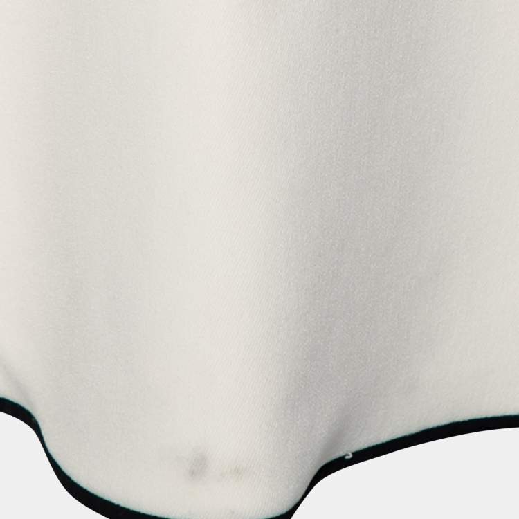 Pre Owned Balenciaga Cream Crepe Contrast Trimmed Button Detail Midi Dress M