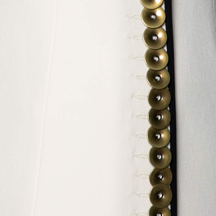 Pre Owned Balenciaga Cream Crepe Contrast Trimmed Button Detail Midi Dress M