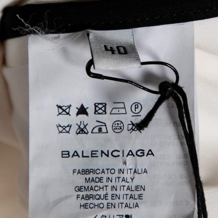 Pre Owned Balenciaga Cream Crepe Contrast Trimmed Button Detail Midi Dress M