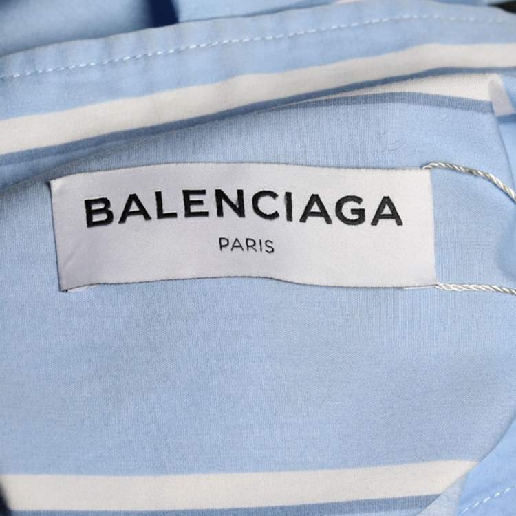 Pre Owned Balenciaga Blue Striped Cotton Oversized Shirt M