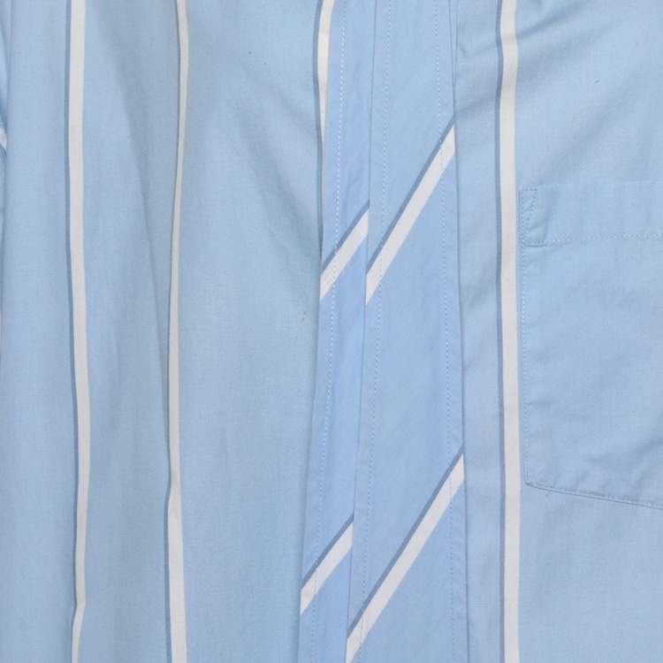 Pre Owned Balenciaga Blue Striped Cotton Oversized Shirt M