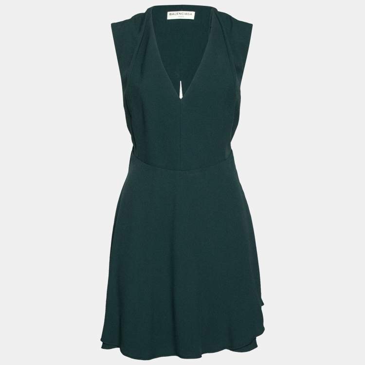 Pre Owned Balenciaga Forest Green Crepe Cut-Out Back Detail Sleeveless Dress M