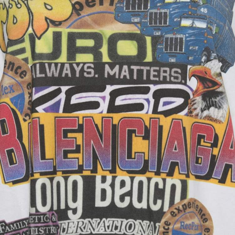 Pre Owned Balenciaga White Retro Print Cotton Jersey T-Shirt S