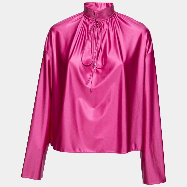 Pre Owned Balenciaga Pink Satin Strangled Choker Collar Boxy Blouse M