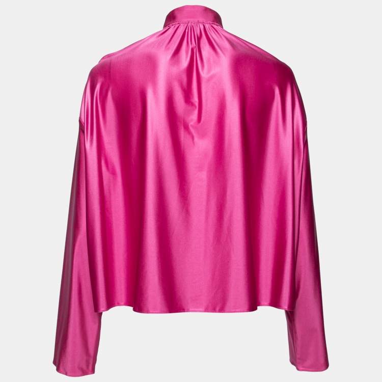 Pre Owned Balenciaga Pink Satin Strangled Choker Collar Boxy Blouse M