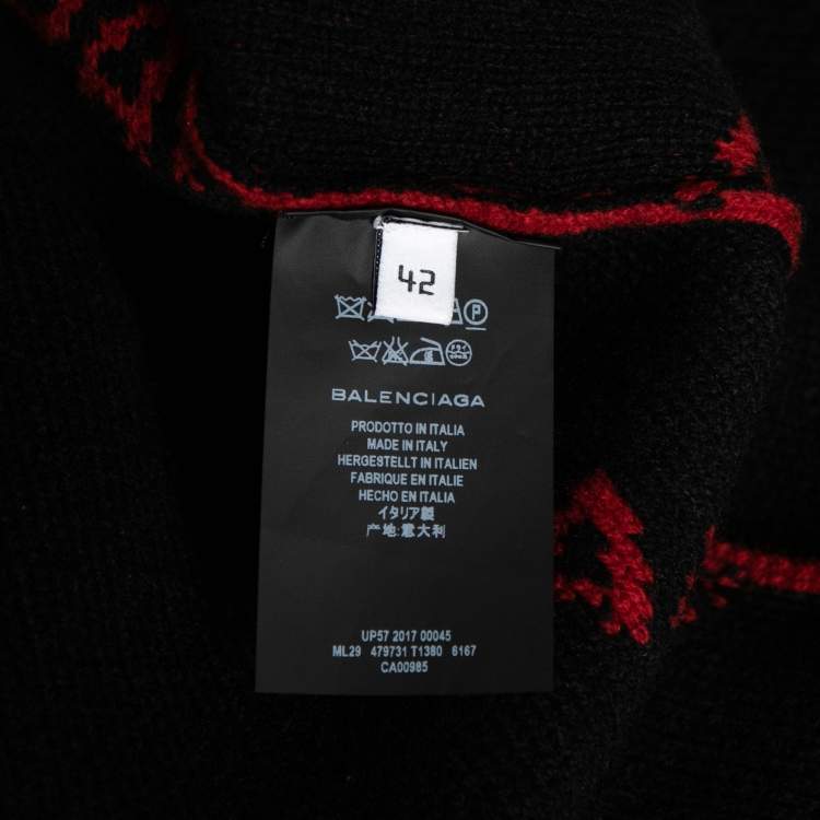 Pre Owned Balenciaga Burgundy Wool Allover Logo V Neck Oversized Sweater L