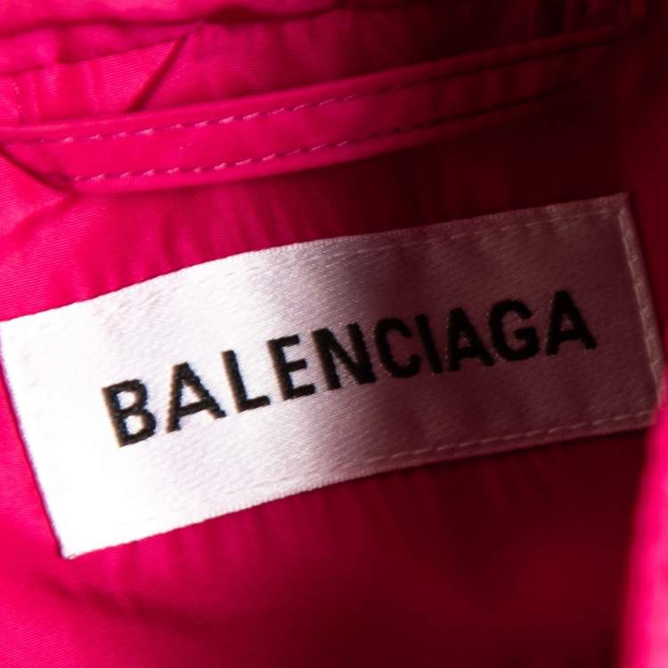 Pre Owned Balenciaga Pink Logo Printed Synthetic Oversized Hooded Windbreaker Jacket S