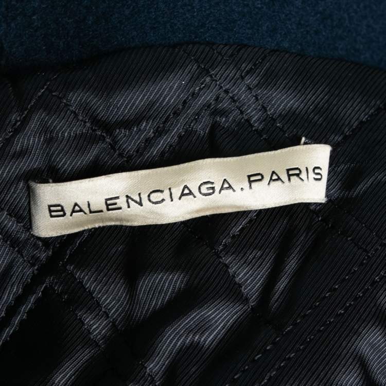 Pre Owned Balenciaga Navy Blue Wool Shearling Trimmed Double Breasted Jacket M