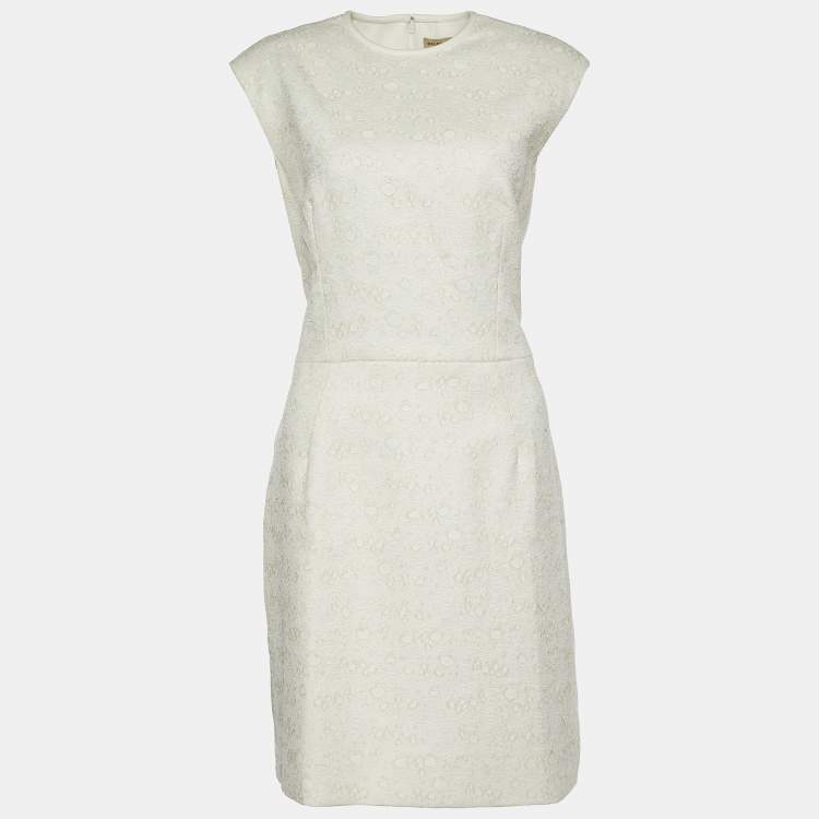 Pre Owned Balenciaga.Paris Off White Lace & Satin Sleeveless Dress L