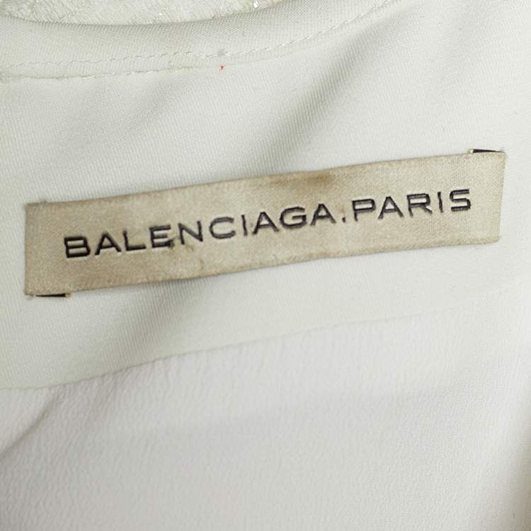Pre Owned Balenciaga.Paris Off White Lace & Satin Sleeveless Dress L
