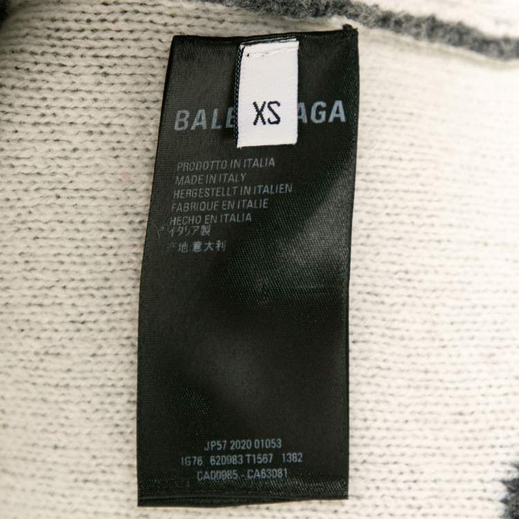 Pre Owned Balenciaga Grey Logo Intarsia Knit Wool Round Neck Jumper XS