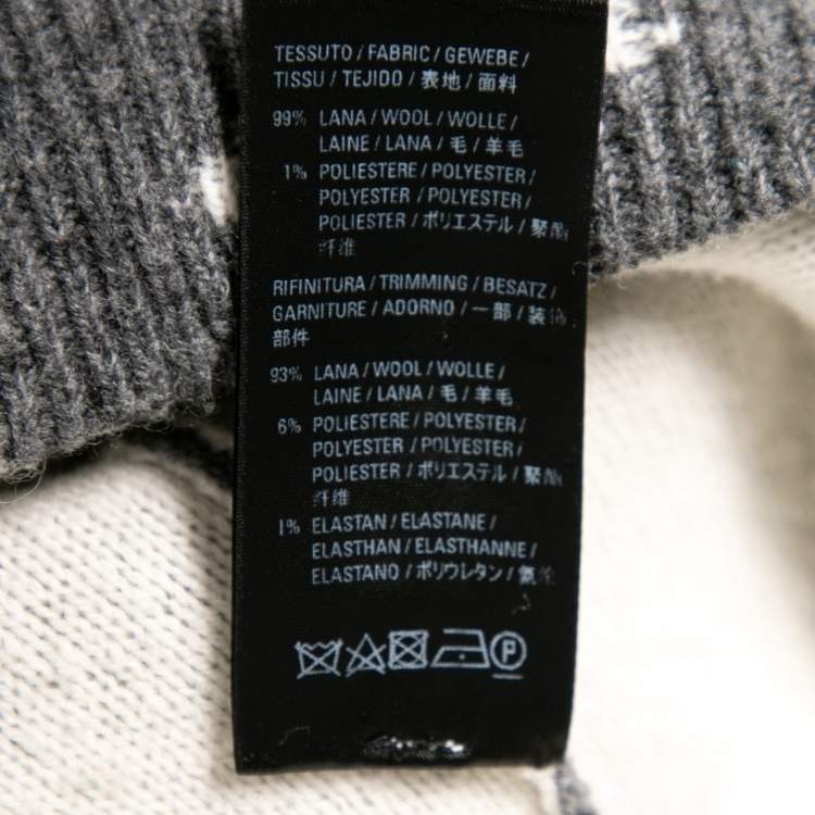 Pre Owned Balenciaga Grey Logo Intarsia Knit Wool Round Neck Jumper XS