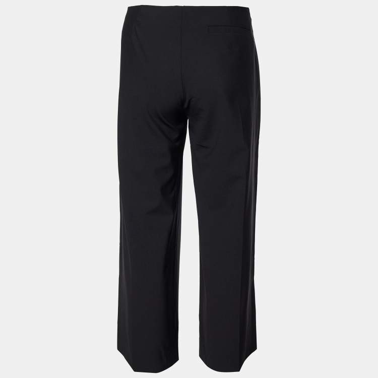 Pre Owned Balenciaga Black Stretch Wool Cropped Wide Leg Trousers L