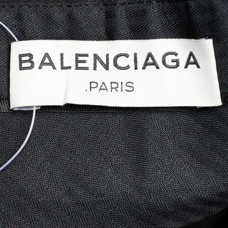 Pre Owned Balenciaga Black Stretch Wool Cropped Wide Leg Trousers L