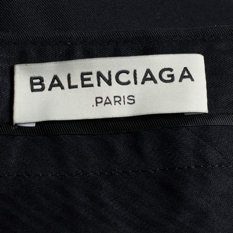 Pre Owned Balenciaga Black Cotton Blend Draped Belted Cuff Trousers M