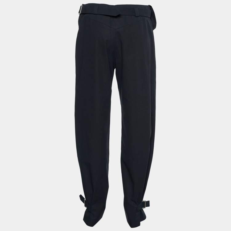 Pre Owned Balenciaga Black Cotton Blend Draped Belted Cuff Trousers M