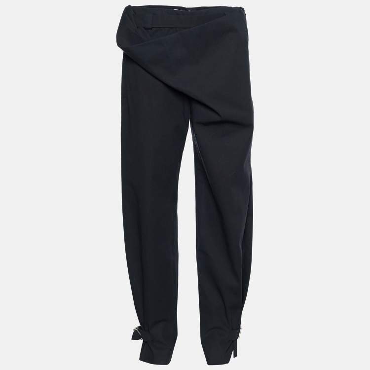 Pre Owned Balenciaga Black Cotton Blend Draped Belted Cuff Trousers M