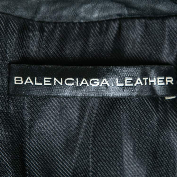 Pre Owned Balenciaga Black Leather Quilted Detail Zip Front Biker Jacket L