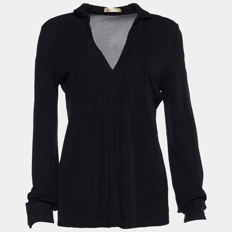 Pre Owned Balenciaga Black Jersey V-Neck Top S