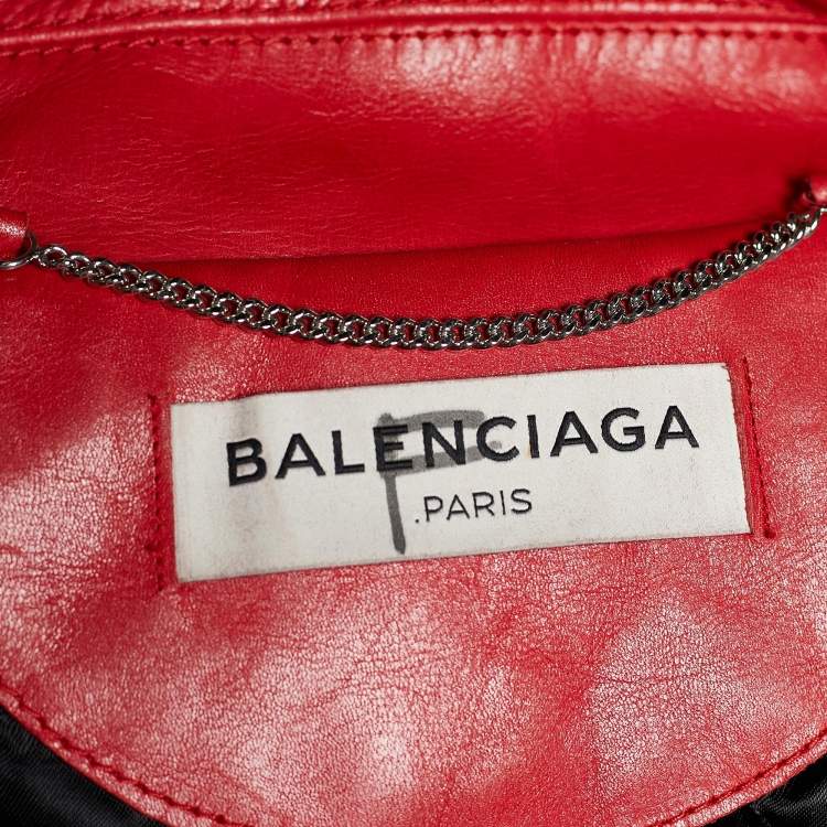 Pre Owned Balenciaga Red Leather Swing Oversized Biker Jacket L