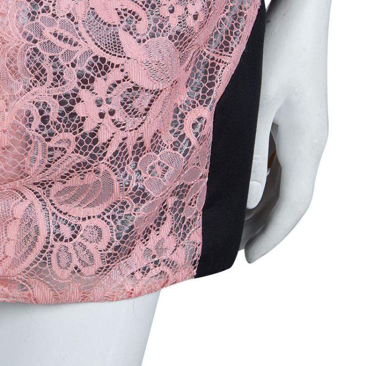 Pre Owned Balenciaga Pink Lace Sequin Embellished Skirt M