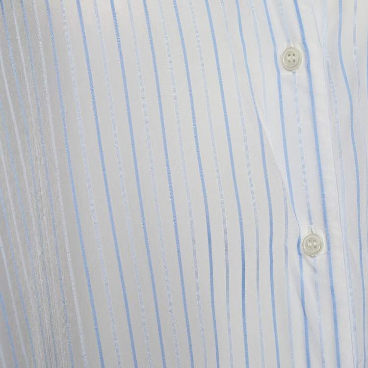 Pre Owned Balenciaga White Striped Crepe Asymmetric Pulled Shirt L