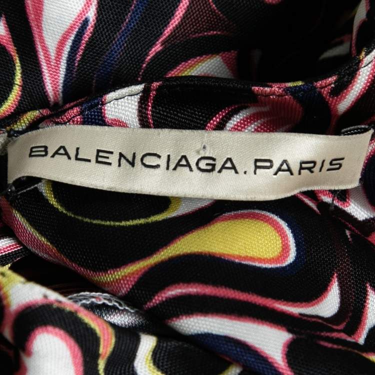 Pre Owned Balenciaga Multicolor Marble Print Long-Sleeve Knit Top M