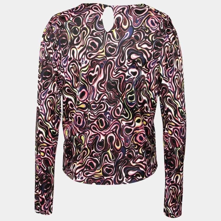Pre Owned Balenciaga Multicolor Marble Print Long-Sleeve Knit Top M