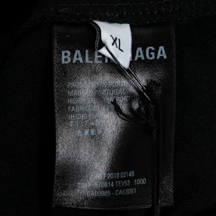 Pre Owned Balenciaga Black Cotton Rainbow Embroidered Logo T-Shirt XL