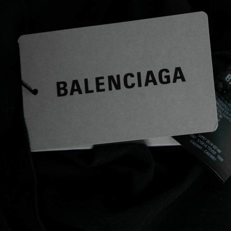 Pre Owned Balenciaga Black Cotton Rainbow Embroidered Logo T-Shirt XL