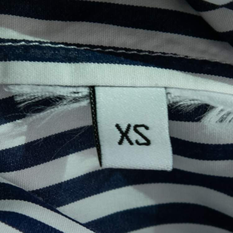 Pre Owned Balenciaga Blue Striped Cotton Poplin Asymmetric Shirt XS