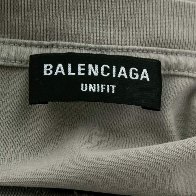 Pre Owned Balenciaga Grey Logo Printed Distressed Cotton Oversized T-Shirt XS