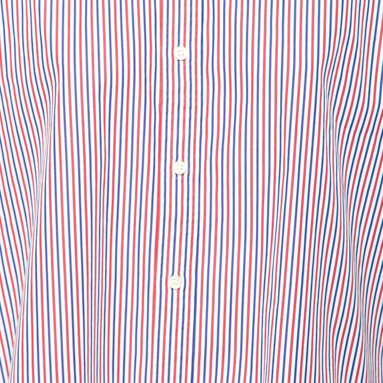 Pre Owned Balenciaga Red & Blue Striped Cotton Oversized Shirt S   