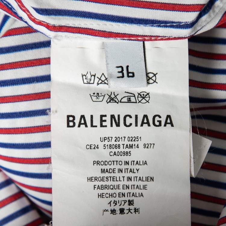 Pre Owned Balenciaga Red & Blue Striped Cotton Oversized Shirt S   
